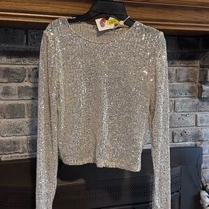 Chelsea & Violet Sequin Long-Sleeve Top - Silver